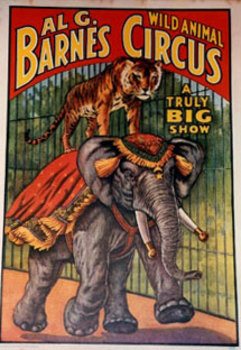 tiger, elephant, circus poster, linen backed,