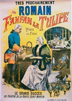 turn of the century scene with a woman and man sitting a table, stone lithograph linen backed. Original 1890’s vintage poster.