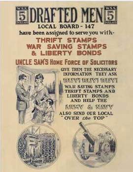 Original World War 1<br>Museum linen backed. / Restored<br>Thrift Stamps <br>War Savings Stamps<br>& Liberty Bonds<br>Uncles Sam's Home Force of Solicitors<br>Give them the necessary information they ask.<br>BUY!  BUY!  BUY!<br>War savings stamps