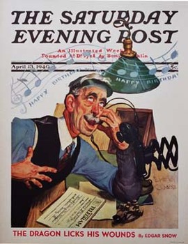 poster for Saturday Evening Post magazine, original, linen backed, telephone