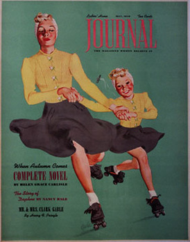 mom and daughter roller skating, linen backed, poster for Journal magazine,