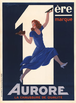Original Leonetto Cappiello vintage poster for AURORE shoes. Professional acid free archival linen backed, ready to frame. <br>Excellent condition.