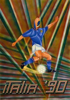 Orignial Italia 90 soccer poster. Vibrant colors, excellent condition. <br>Non linen backed. <br> <br>Keyword: Abstract; soccer, Italy, Italian, fussball,