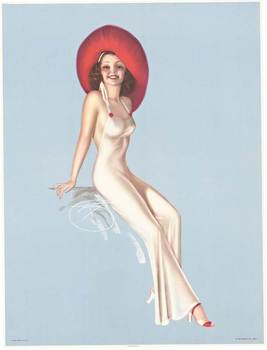 Original Pin Up Girl with Red Hat vintage pin-up poster.   Artist:  Billy Devorss.   Size:  15.25" x 20".     Archival linen backed in mint condition; ready to frame.<br><br>This striking original poster displays a graceful model wearing a vibrant red s