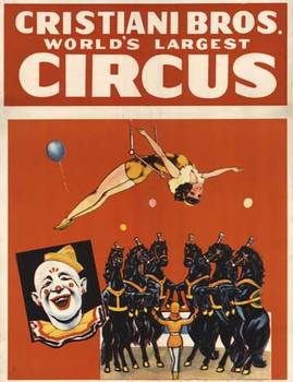 circus poster, horses, trapeze, clown, linen backed, original poster, fine condition.